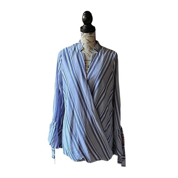 Fourteenth Place Womens Blue Wrap Surplice Tunic Blouse M boho nautical preppy - Picture 1 of 10